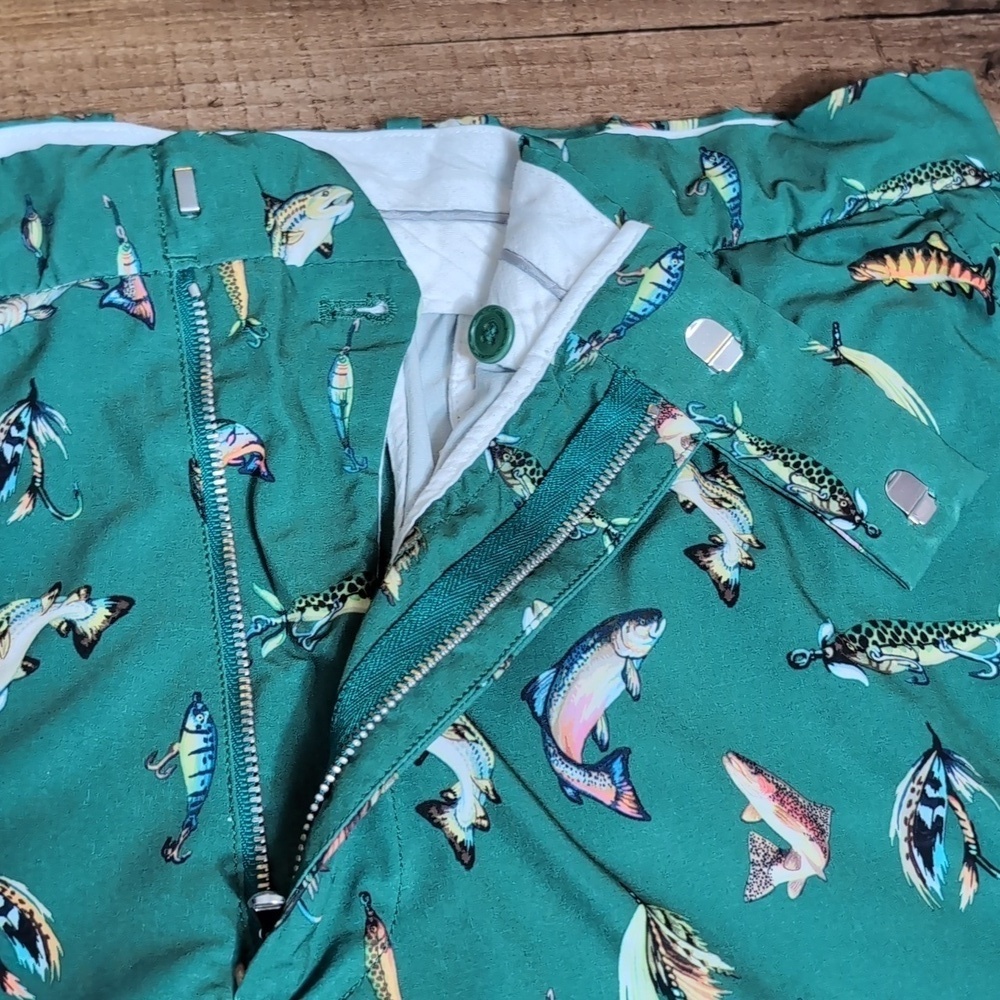 RLX Ralph Lauren Fishing Lure Print Golf Shorts Size 35x10" In Green - Picture 6 of 11